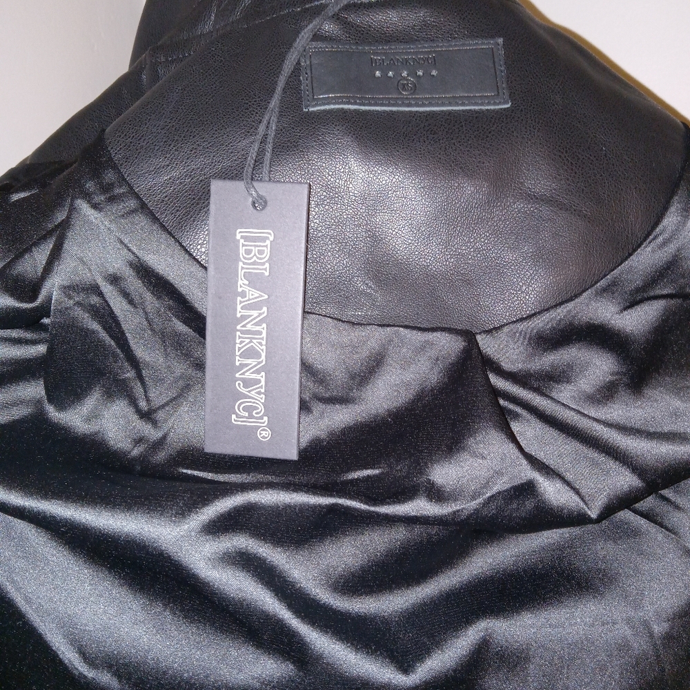 NWT BLANK NYC Black Faux Leather Motto Jacket Metal Hardware Size XS - Picture 7 of 8